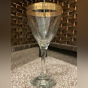 Real Gold Trim • Italian Wine Glass • Gilded Neoclassic Greek Key Motif